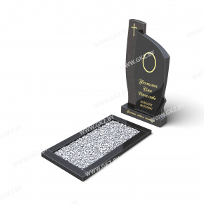 Вертикальный комбинированный памятник из черного и коричневого гранита с крестом и цветником, модель ОК-4